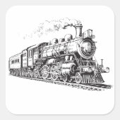 Train  Grafisch Ontwerp Schets Retro Stoom Vierkante Sticker (Voorkant)