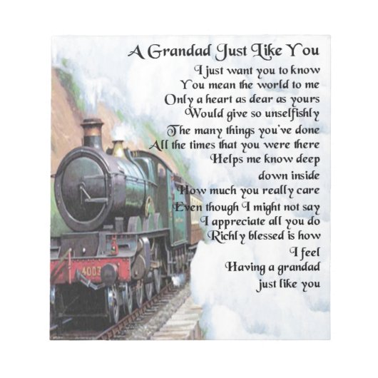 Train - Grandad Poem Notitieblok (Voorkant)