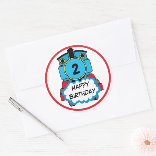 Train Happy Birthday round Sticker (Envelop)