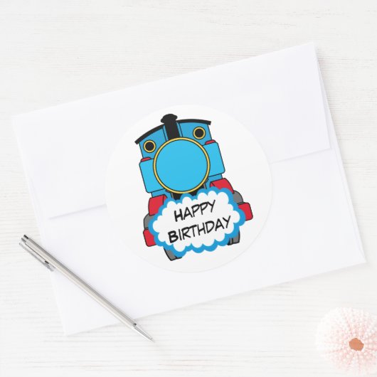 Train Happy Birthday round Sticker (Envelop)