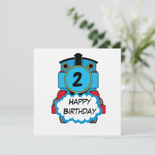 Train Happy Birthday round Sticker Kaart (Staand voorkant)