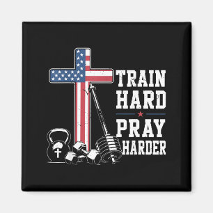 Train Hard Bid Harder Christelijk Workout Patriott Magneet