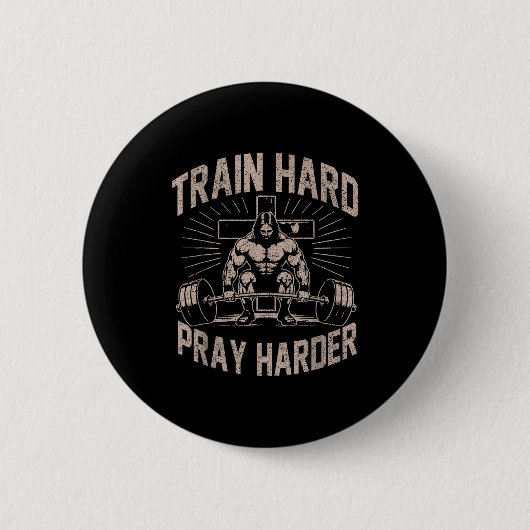 Train Hard, Bid Harder Leuke Christelijke Workout Ronde Button 5,7 Cm (Voorkant)