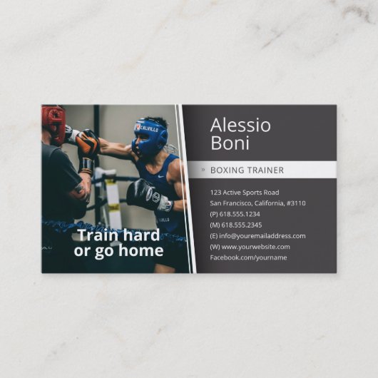 Train hard | Boxingtrainer Visitekaartje (Voorkant)