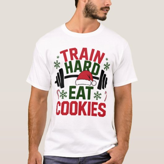 Train Hard Eet Koekjes – Gym Kerstmis T-shirt (Voorkant)