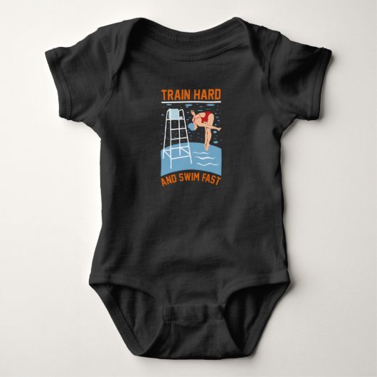 Train Hard en Zwem Snel - Zwemmer Design Romper (Voorkant)