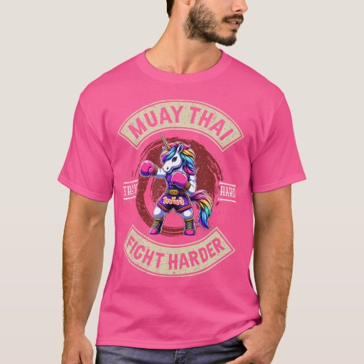 Train Hard Fight Harder - Muay Thai Eenhoorn T-shirt (Voorkant)