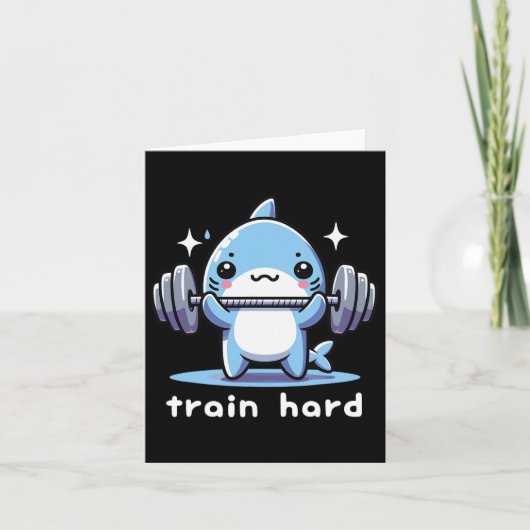 Train Hard Funny Shark Lifting Gewichten Dumbbells Kaart (Voorkant)