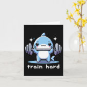 Train Hard Funny Shark Lifting Gewichten Dumbbells Kaart (Gele Bloem)