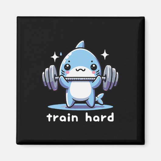 Train Hard Funny Shark Lifting Gewichten Dumbbells Magneet (Voorkant)