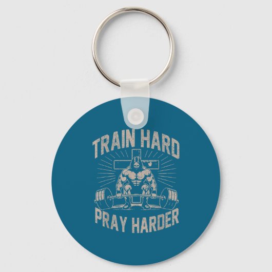 Train Hard Gebed Harder Funny Christelijke Workout Sleutelhanger (Voorkant)