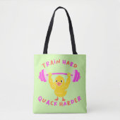 Train Hard Kwak Harder Grappige Eend Gewichtheffen Tote Bag (Voorkant)
