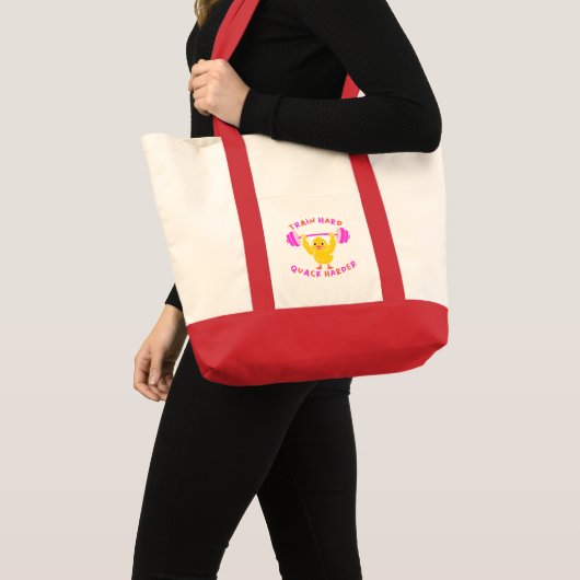 Train Hard Kwak Harder Grappige Eend Gewichtheffen Tote Bag (Voorkant (product))