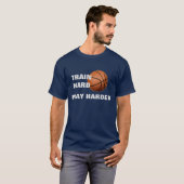 Train Hard Play Harder Basketbal TShirt Navy Blue (Voorkant volledig)