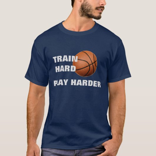 Train Hard Play Harder Basketbal TShirt Navy Blue (Voorkant)