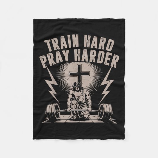 Train Hard Pray Harder Grappig Christelijke Workou Fleece Deken (Voorkant)