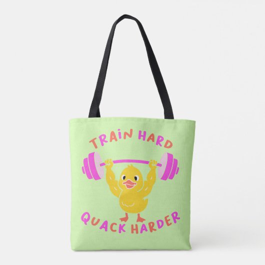 Train Hard Quack Harder Funny Duck Weightlifting Tote Bag (Achterkant)