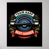 Train Hart Rest Harder Barbell Bodybuilding Poster (Voorkant)