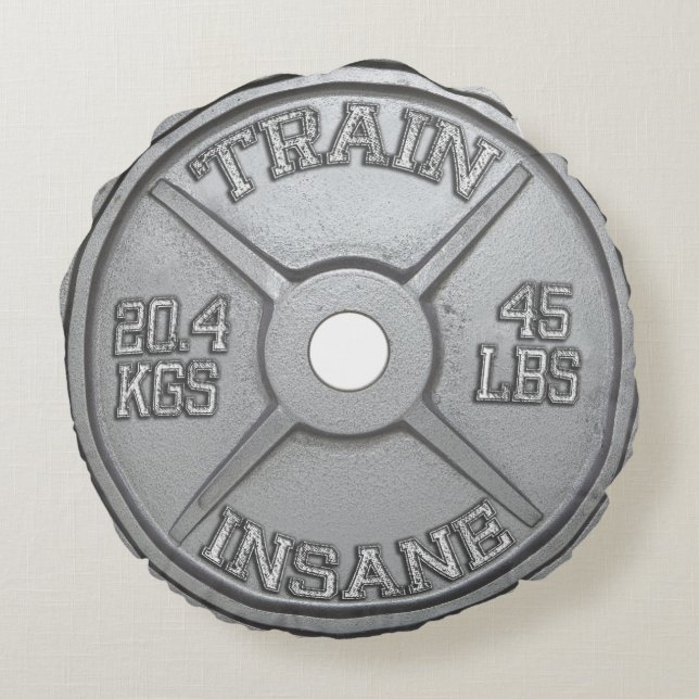Train Insane (Barbell Bord) Motivatie Rond Kussen (Achterkant)