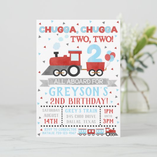Train Invitation Boy Birthday Party Train Invite Kaart (Staand voorkant)