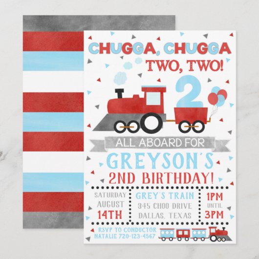 Train Invitation Boy Birthday Party Train Invite Kaart (Voorkant / Achterkant)