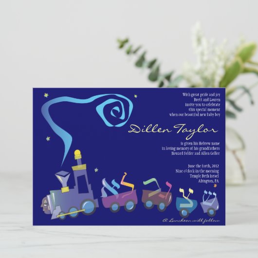 Train joodse Baby Noeming nodigitation Hebrew Boy Kaart (Staand voorkant)