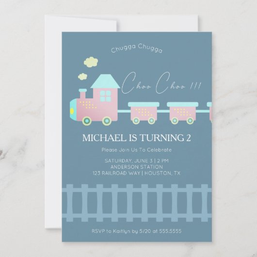 Train Kinder 2e verjaardagsuitnodiging Kaart (Voorkant)