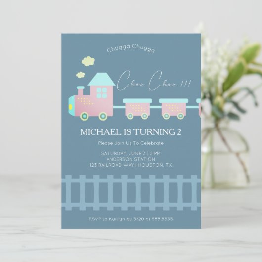 Train Kinder 2e verjaardagsuitnodiging Kaart (Staand voorkant)