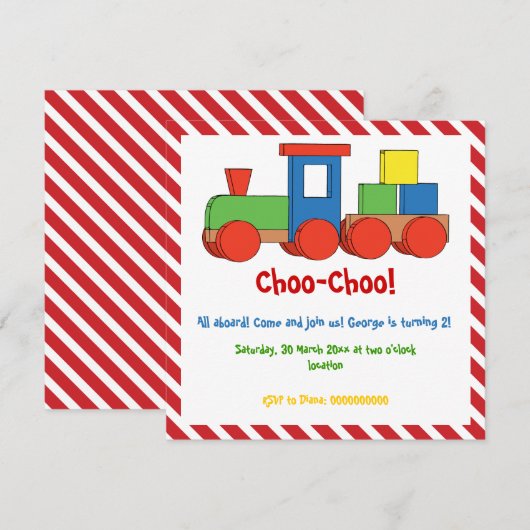 Train kinderen verjaardag rode, witte strepen kaart (Voorkant / Achterkant)