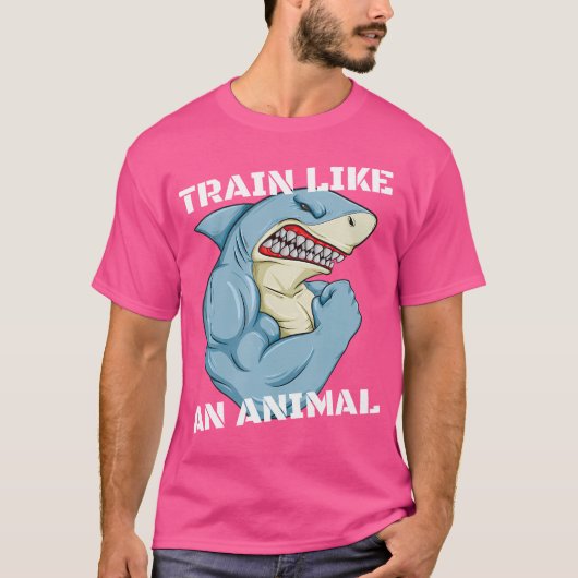 Train Like An Animal Shark Weightlifting Muscle Fi T-shirt (Voorkant)