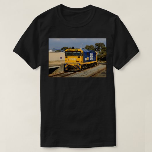 Train locomotiefmotor blauwe amp geel 1 t-shirt (Design voorkant)