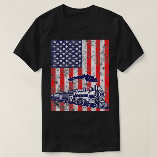 Train Locomotive Engine USA Amerikaanse vlag 4e va T-shirt (Design voorkant)