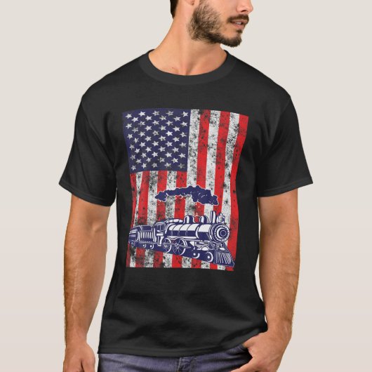 Train Locomotive Engine USA Amerikaanse vlag 4e va T-shirt (Voorkant)