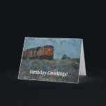 Train Locomotive Funny Pun Birthday Kaart<br><div class="desc">Mijn originele digitale kunstwerk met mijn originele foto van een oude locomotief, op een treinstation van een wegreis door Arizona, staat op deze kunstverjaardagskaart. Afbeelding werd verwerkt met een waterverf fantasieeffect voor een geïllustreerd en griezelig uiterlijk. Op de voorkant van de kaart staat "Birthday Greetings!" en op de binnenzijde van...</div>