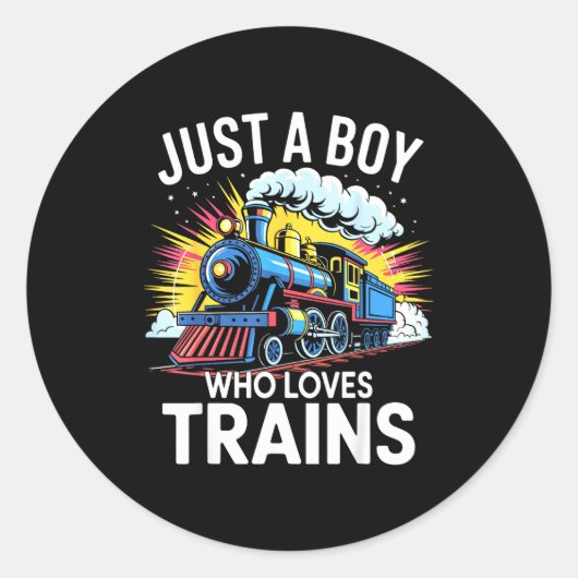Train Lover Just A Boy Who Loves Trains Ronde Sticker (Voorkant)