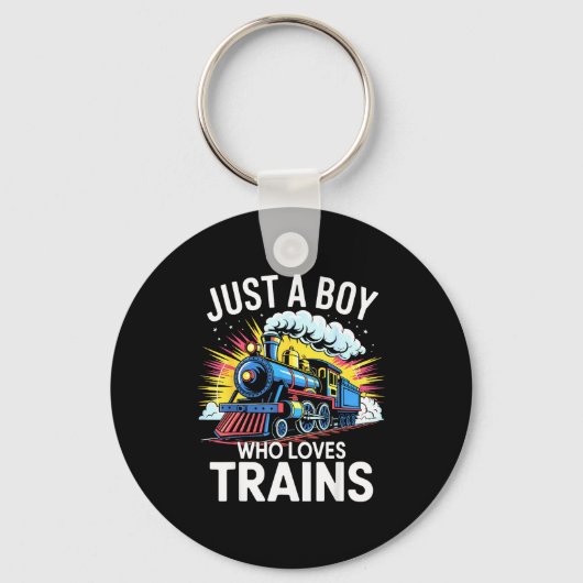 Train Lover Just A Boy Who Loves Trains  Sleutelhanger (Voorkant)