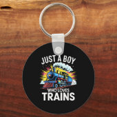 Train Lover Just A Boy Who Loves Trains  Sleutelhanger (Voorkant)
