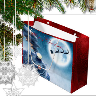 Train Merry Christmas Santa Red Faux Folie Groot Cadeauzakje