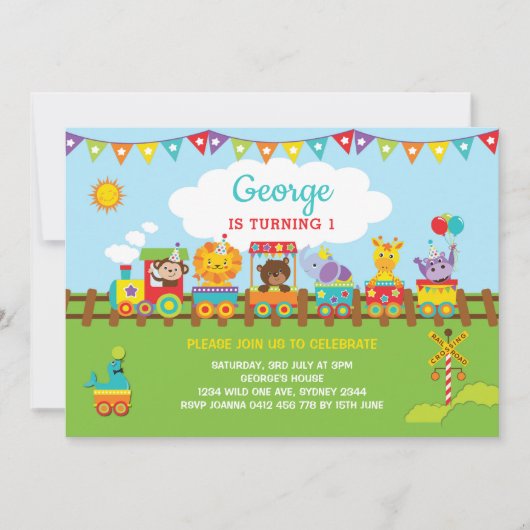 Train Oerwoud Animals 1e verjaardag Safari Wild On Kaart (Voorkant)