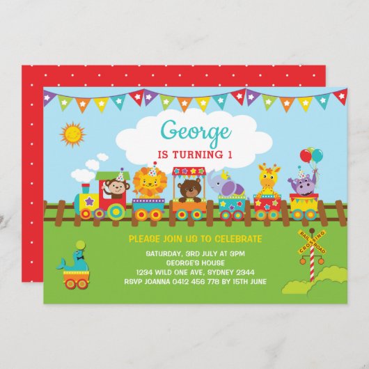 Train Oerwoud Animals 1e verjaardag Safari Wild On Kaart (Voorkant / Achterkant)