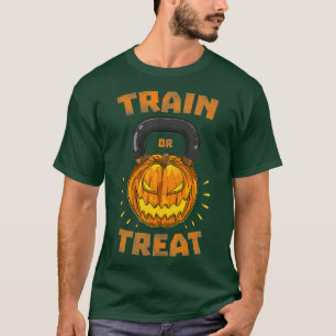 Train of trakteer pompoen kettlebell halloween t-shirt