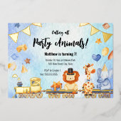 Train Party Animals Kind Oerwoud Birthday Party Go Folie Uitnodiging (Voorkant)