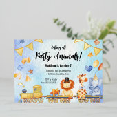 Train Party Animals Kind Oerwoud Birthday Party Go Folie Uitnodiging (Staand Voorkant)