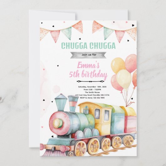 Train party girl invitation kaart (Voorkant)