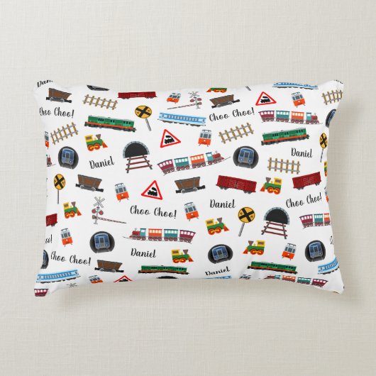 Train Pattern Little Boy First Name Choo Kinder Accent Kussen (Voorkant)