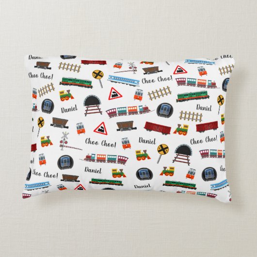 Train Pattern Little Boy First Name Choo Kinder Accent Kussen (Achterkant)