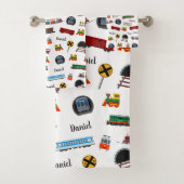 Train Pattern Little Boy First Name Choo Kinder Bad Handdoek (Insitu)