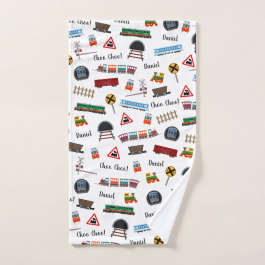 Train Pattern Little Boy First Name Choo Kinder Bad Handdoek (Handdoek)