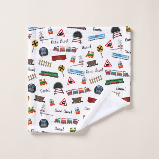 Train Pattern Little Boy First Name Choo Kinder Bad Handdoek (Wasdoekje)