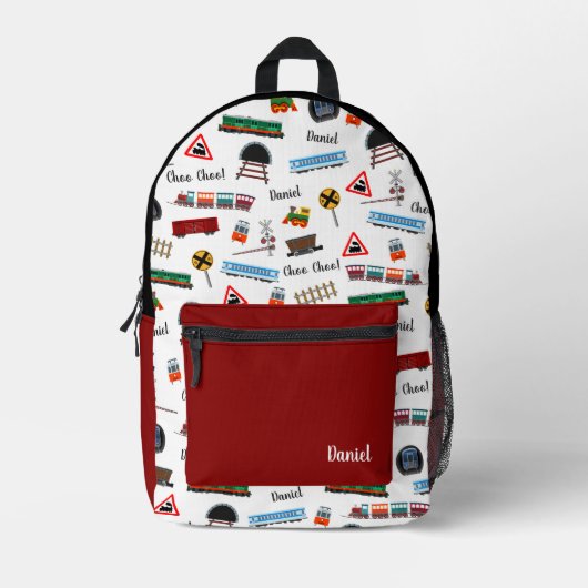 Train Pattern Little Boy First Name Choo Kinder Bedrukte Rugzak (Voorkant)
